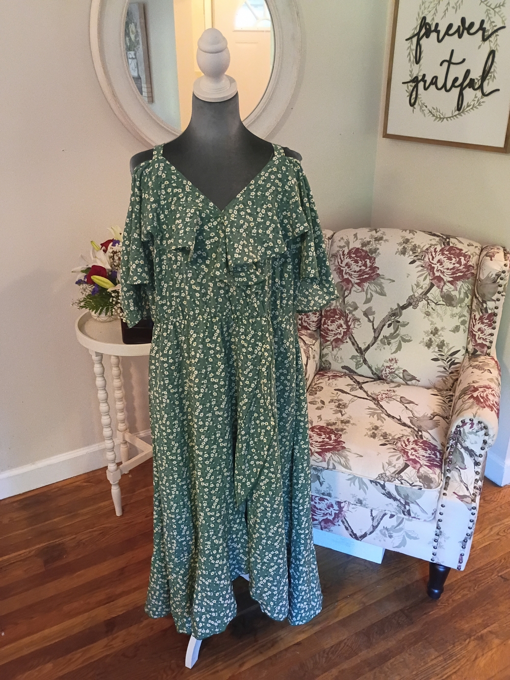 Nwt BloomChic Green Floral Midi Dress Cold-Shoulder Ruffles Sz. 18/20 18 20 New
